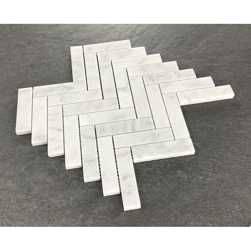 Carreau de mosaïque à chevrons / à chevrons blanc de Carrare (finition polie) 1 po x 4 po