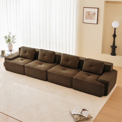 153" Modern Modular Sectional Sofa for Living Room, Corduroy Fabric, 4-Seater Couch featuring Deep Seat, Pearl-like piping, Tufted Design, Buckle conn