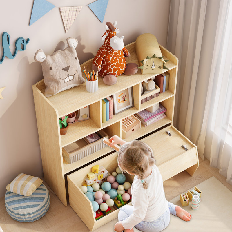 Armoire de rangement multifonctionnelle pour enfants avec tiroirs mobiles et roulettes cachées, étagère à livres à 5 compartiments pour le rangement de la salle de jeux