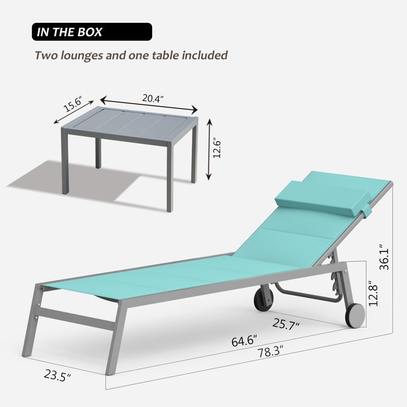 Silken Outdoor Metal Chaise Lounge with Table , Cushion Included, Lake Blue