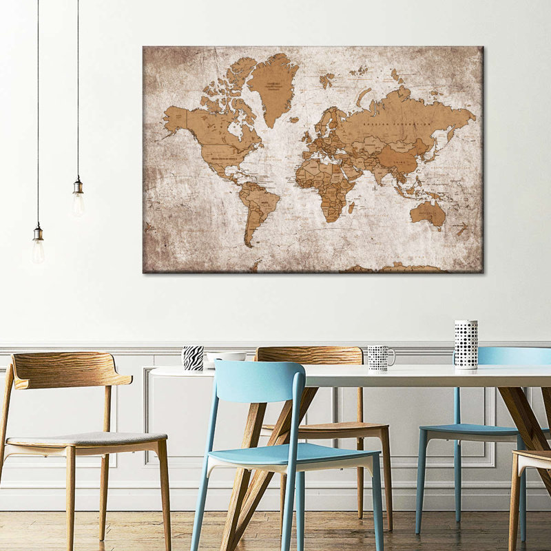 Géographie, carte du monde IV sur toile, H 8 po x l 12 po x P 1 po