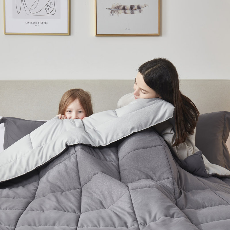 Nestl All Season Solid Lightweight Down Alternative Reversible Comforter, Twin Comforter + 1 Standard Sham, Gray/Light Gray