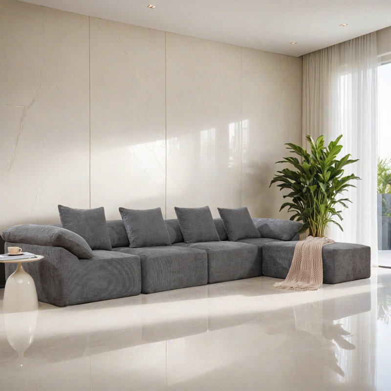 Canapé-lit modulaire 5 pièces pour salon, Chenille grise foncée