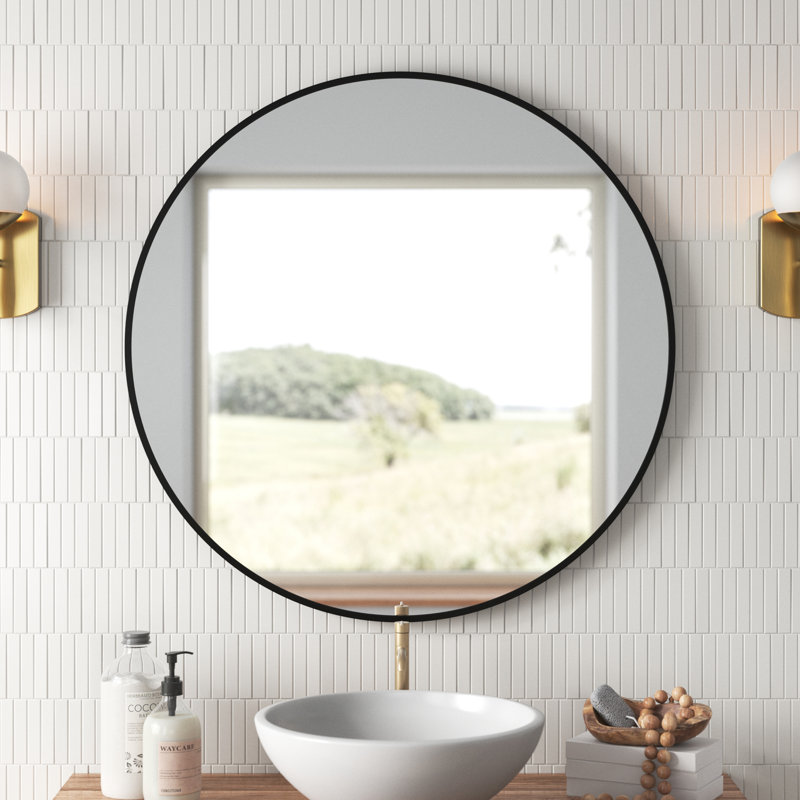 Rouillard Metal Round Mirror, Black, 30" x 30"