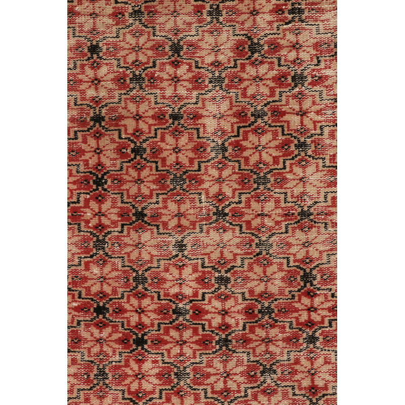 Vintage Distressed Rug, Red And Beige Geometric Pattern – Rug & Kilim