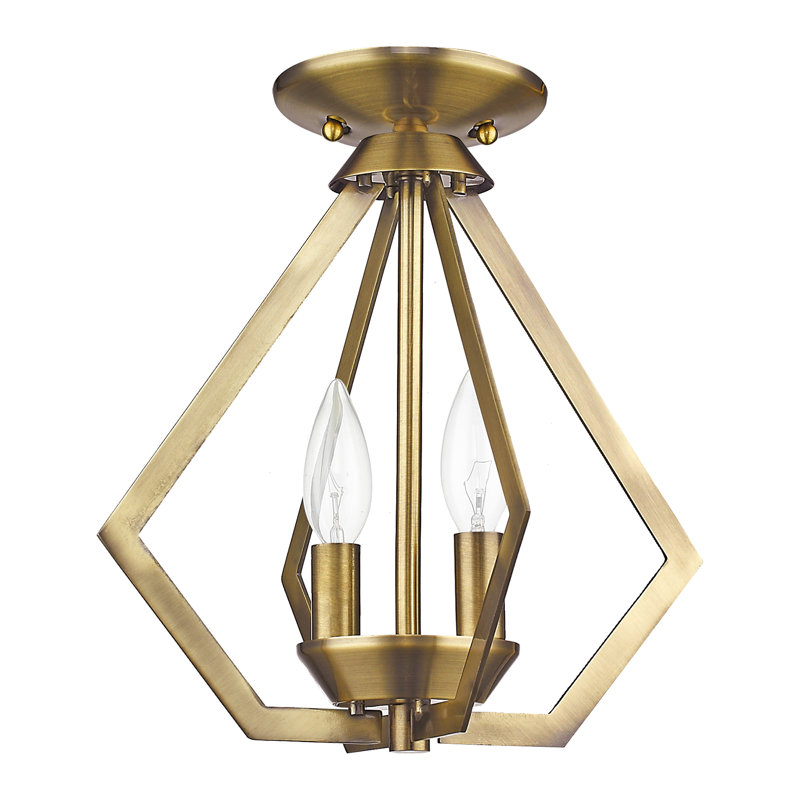 Luminaire suspendu géométrique 2 lumières Buckeys, Laiton antique