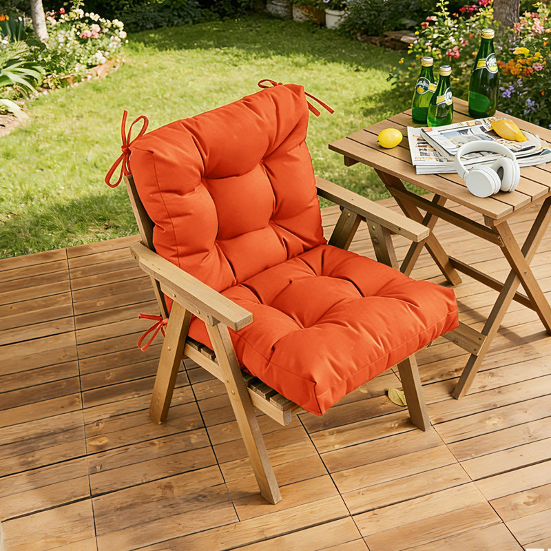 Outdoor Chair Cushions, 20x4 Inches Water-Resistant Fade-Resistant Patio Seat Pads With Straps, 100% Polyester Non-Removable Cover, Recycled Filling For Patio, Deck, Garden Chairs,Orange