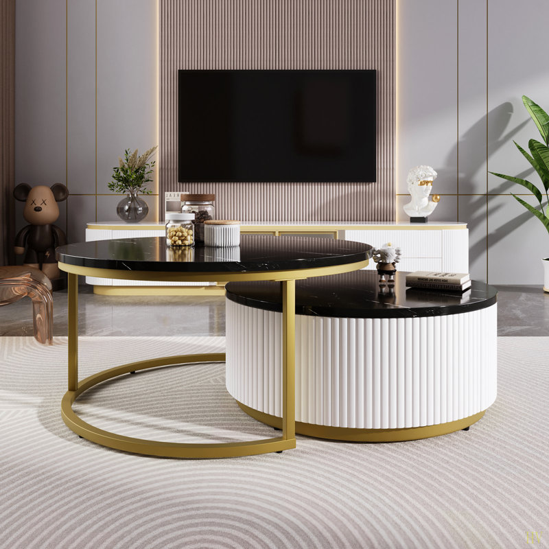 Table basse gigogne moderne avec tiroir 27,6 po Modern, Noir