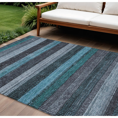 Tapis bleu sarcelle à rayures 8 pi x 10 pi bleu et gris