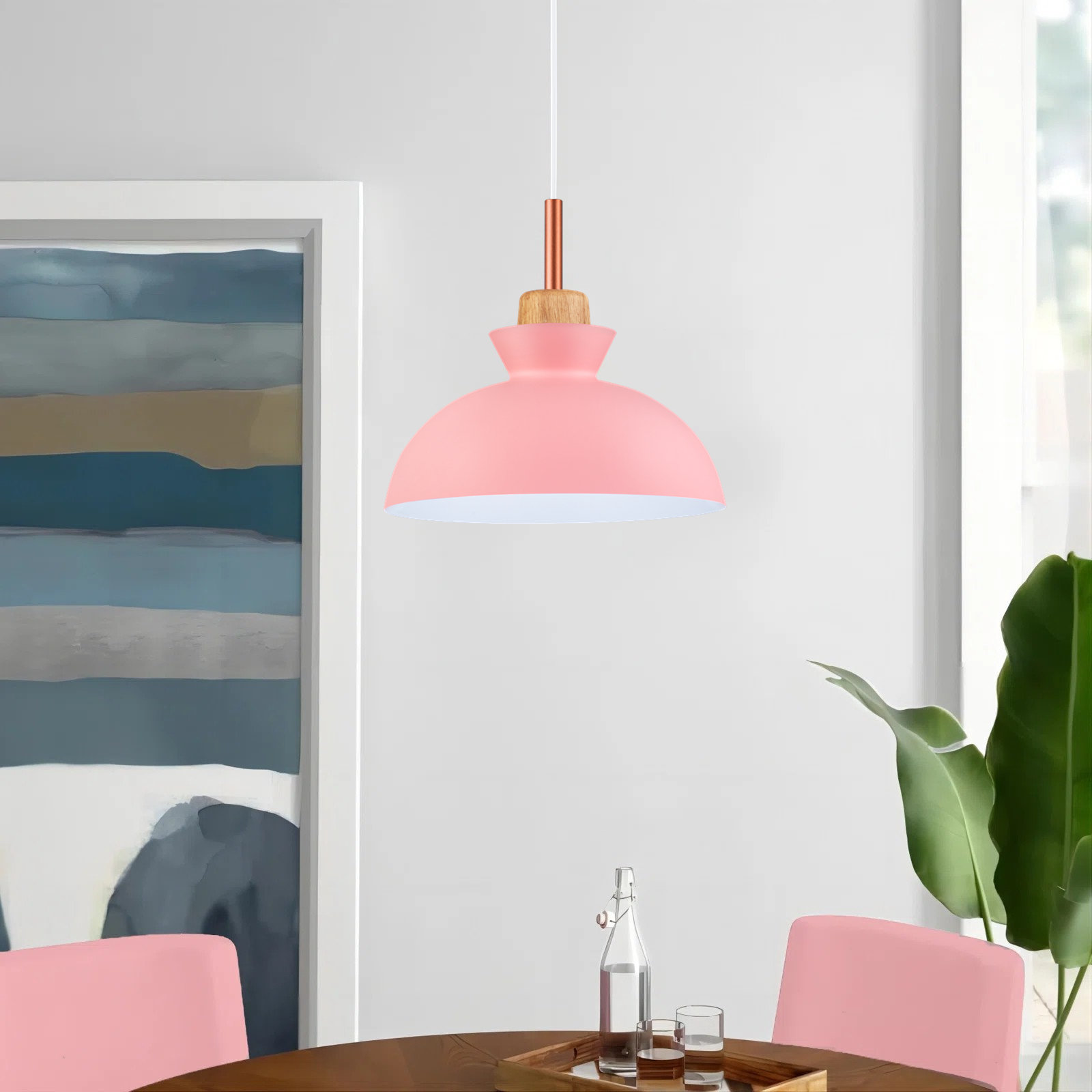 Ozma Dimmable Dome Single Light Pendant, Pink