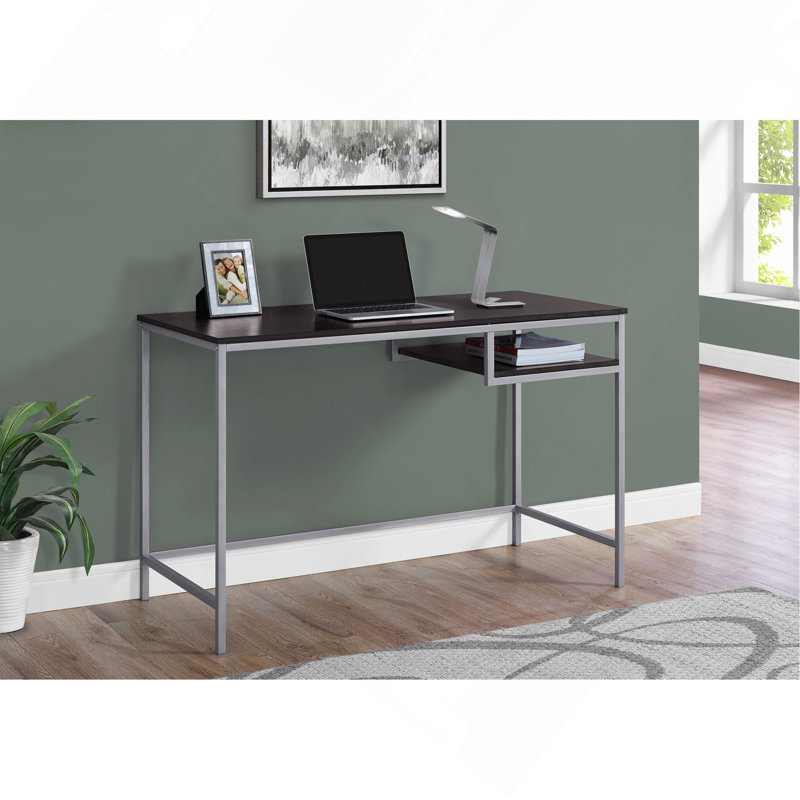 Bureau d'ordinateur, bureau personnel, ordinateur portable, L 48 po, travail, stratifié brun, métal gris, contemporain