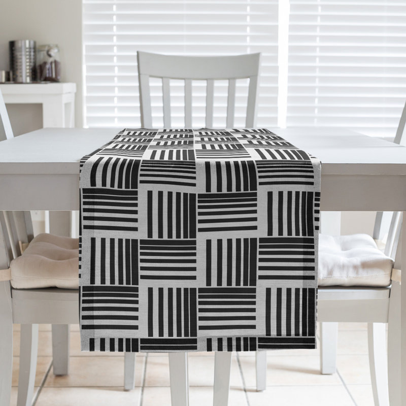 Fractured Stripes Table Runner, 16" x 72", White/Black