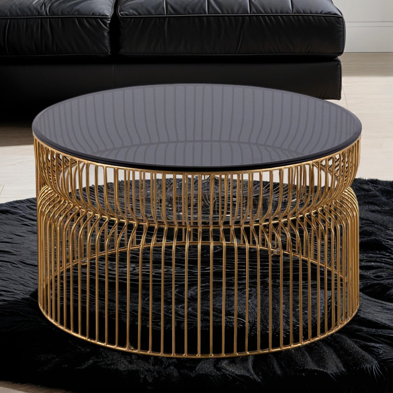 Table basse contemporaine en métal, Doré, H 17 po x l 30 po x P 30 po