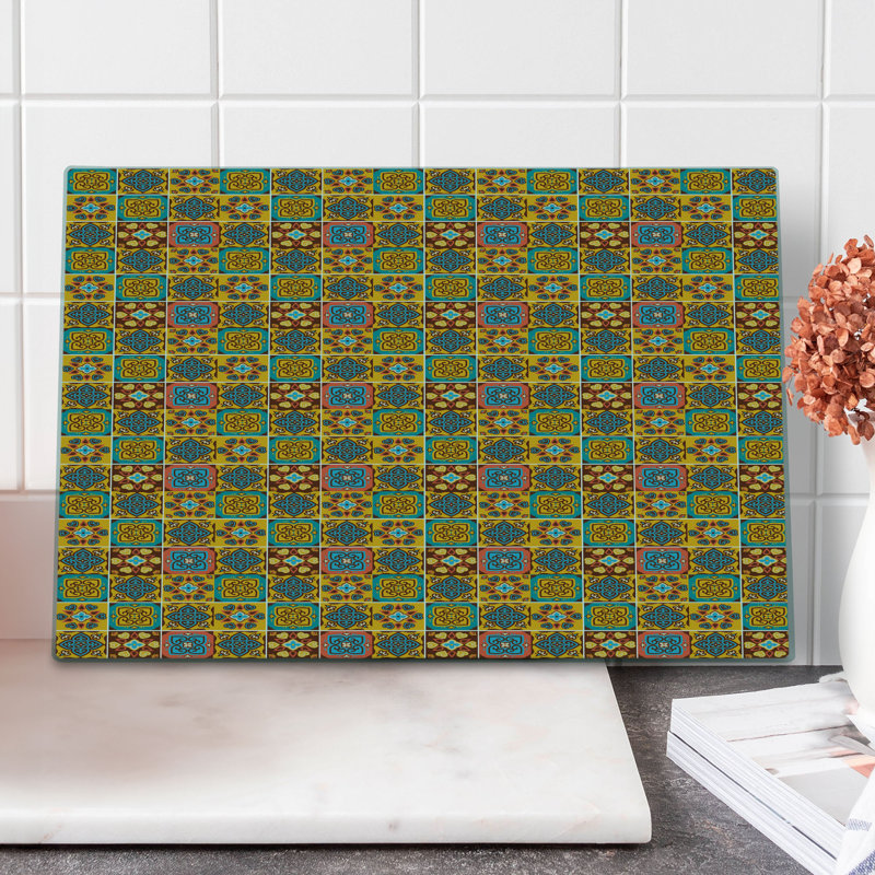 Ambesonne Traditional Cutting Board Large Size Azulejo Tile Mosaic Multicolor