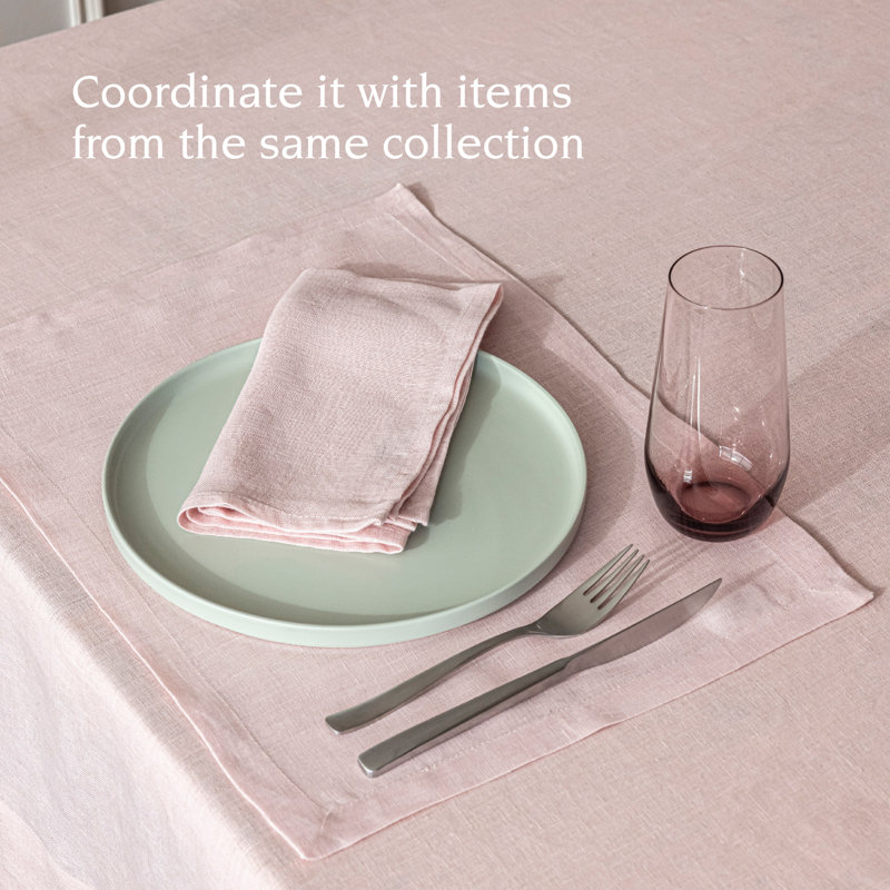 Over&Back 100% Linen Woven Table Cloth, Pink, 70" W x 108" L