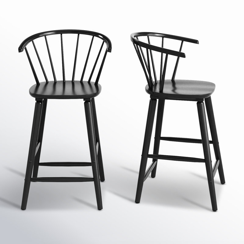 Set of 2 Sheffield Solid Wood Stools, Counter Stool (23" Seat Height), Black