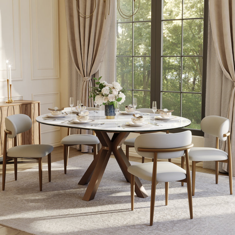 47"-63" Round Extendable Dining Table, Modern Round Dining Table For 4-6 Person, Sintered Stone Dining Table With Pedestal Base