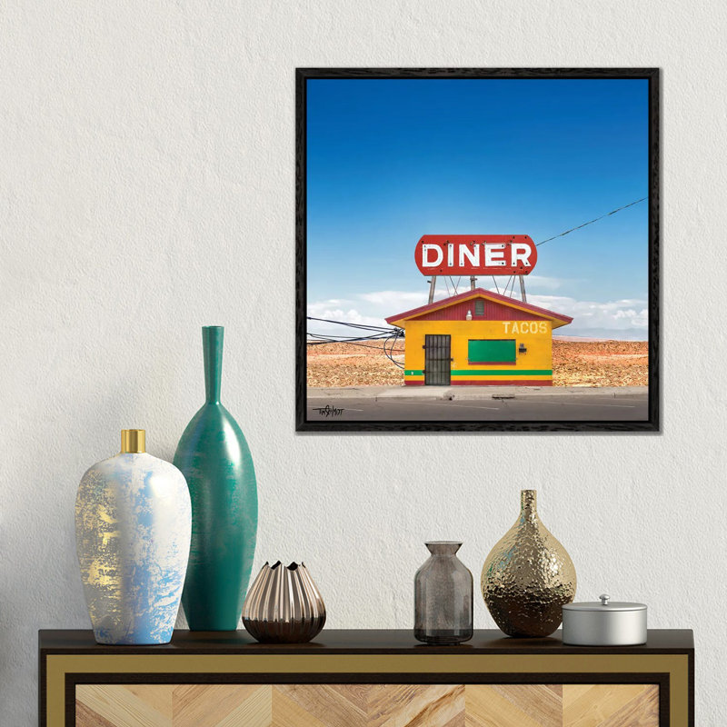 Main Street Diner 1 Piece Wall Art on Canvas, 45.72 cm H x 45.72 cm W, Black Floater Framed