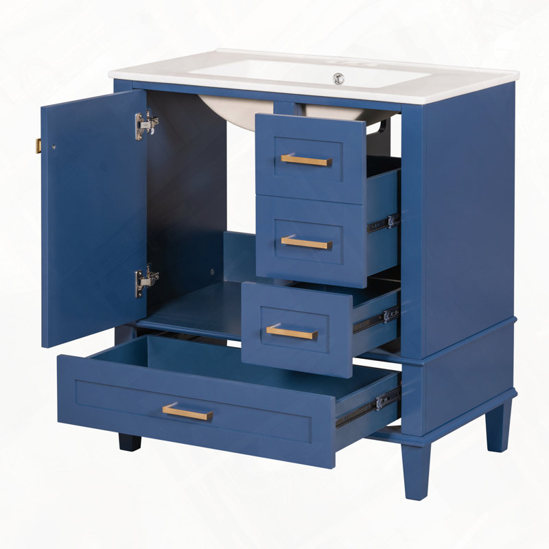 Armoire de rangement pour salle de bain avec lavabo et armoire à 3 tiroirs, Bleu