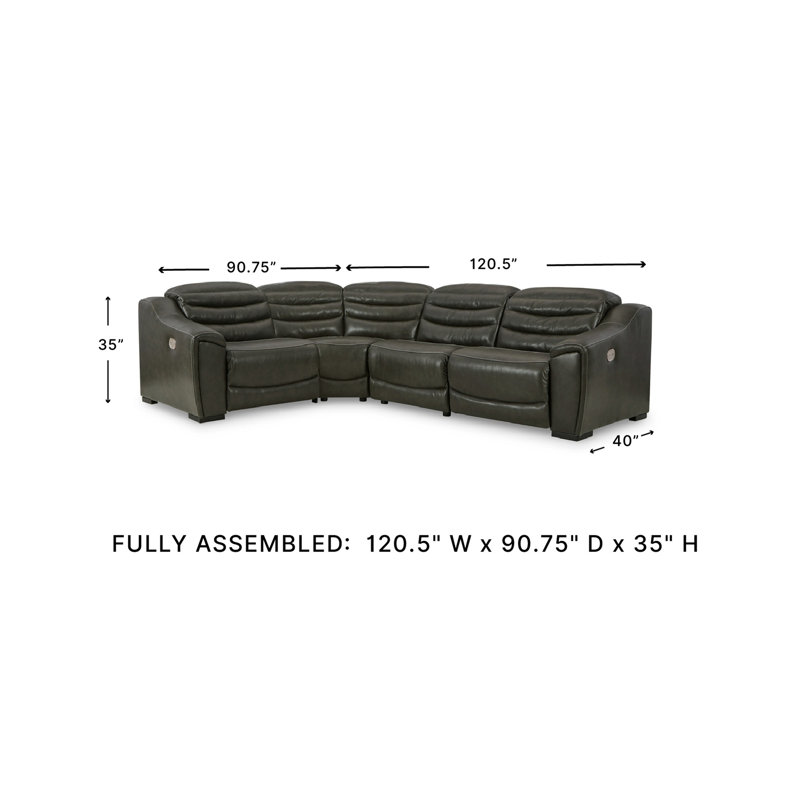 Melynn Upholstered Power Reclining Curved Sectional Symmetrical, Dark Gray Genuine Leather