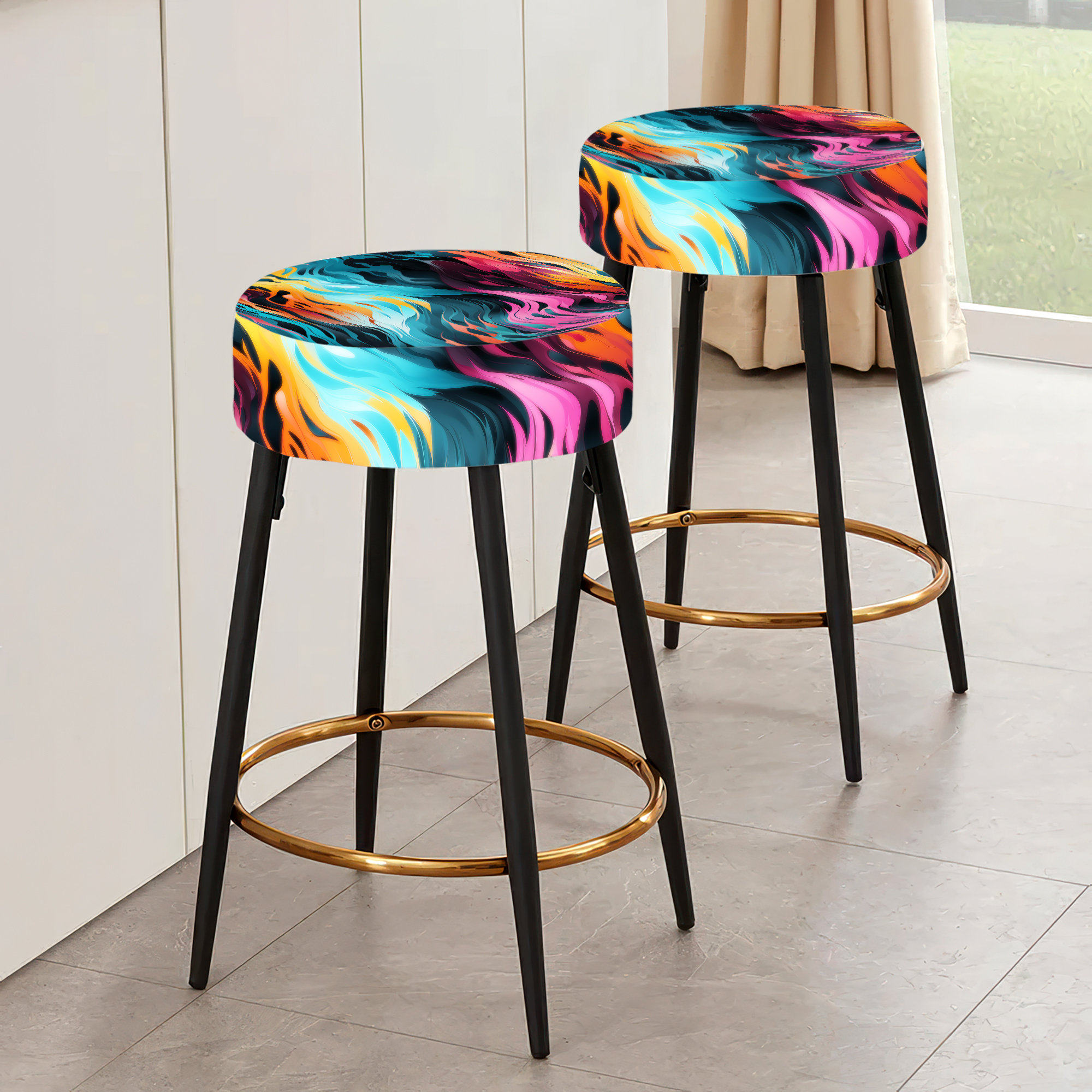 Design Art Multicolor Futuristic Fusion - Abstract Bar Stools Set Of 2