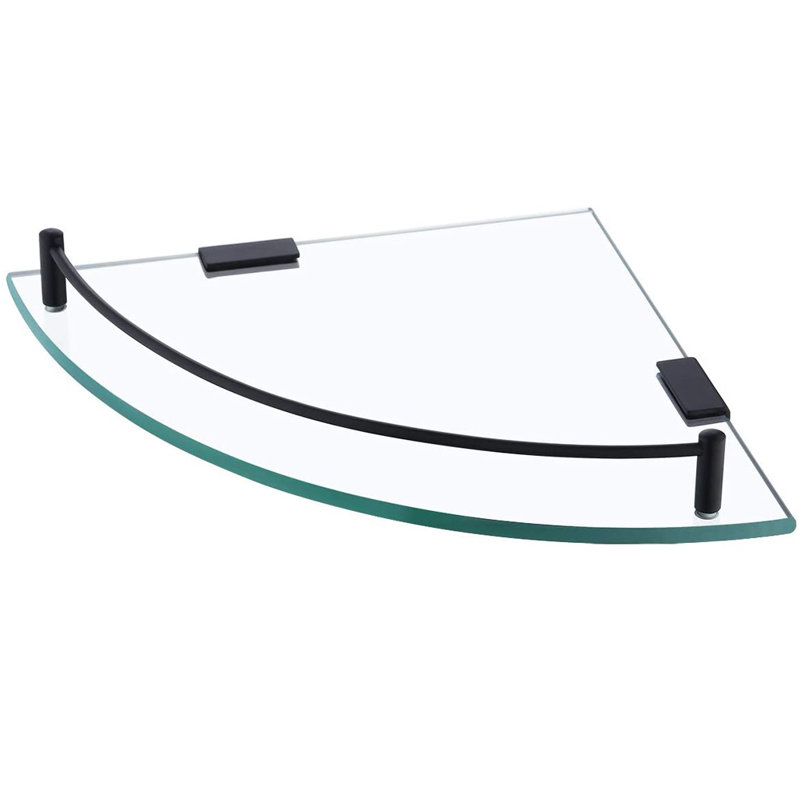  Tablette de coin murale en verre triangulaire avec barre à serviettes en acier inoxydable SUS 304, tablette flottante en verre trempé très épais pour le rangement dans la salle de bain