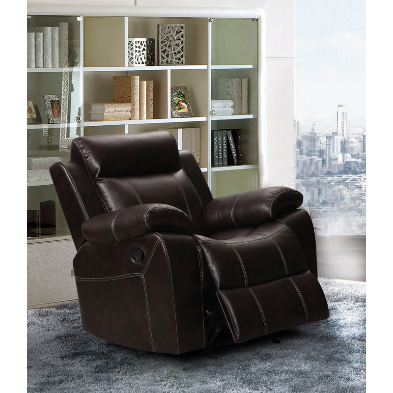 Tegmen Faux Leather Recliner, Brown Faux Leather