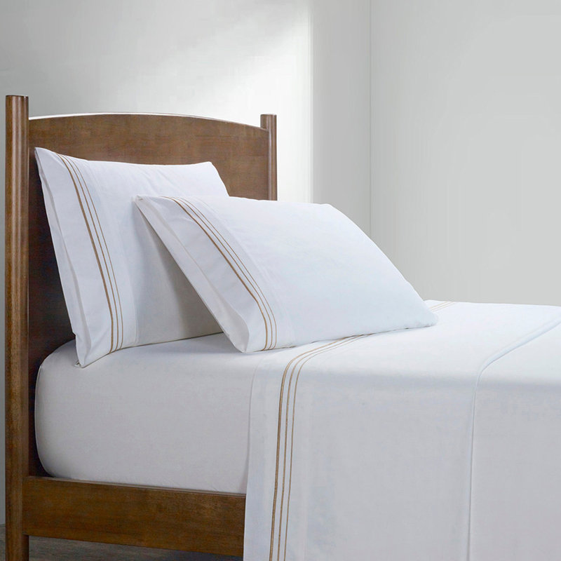 Border Embroidery 100% Cotton Classic Modern Rustic Contemporary Sheet Set, King Sheet Set + 1 Fitted Sheet + 2 Pillowcases