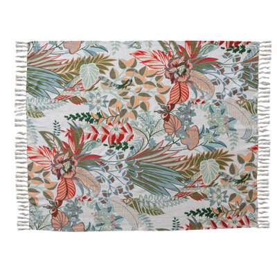 Cotton Printed Throw W Tropical Botanicals & Fringe