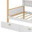 Un lit simple en bois avec une finition blanche et un cadre original de couleur bois