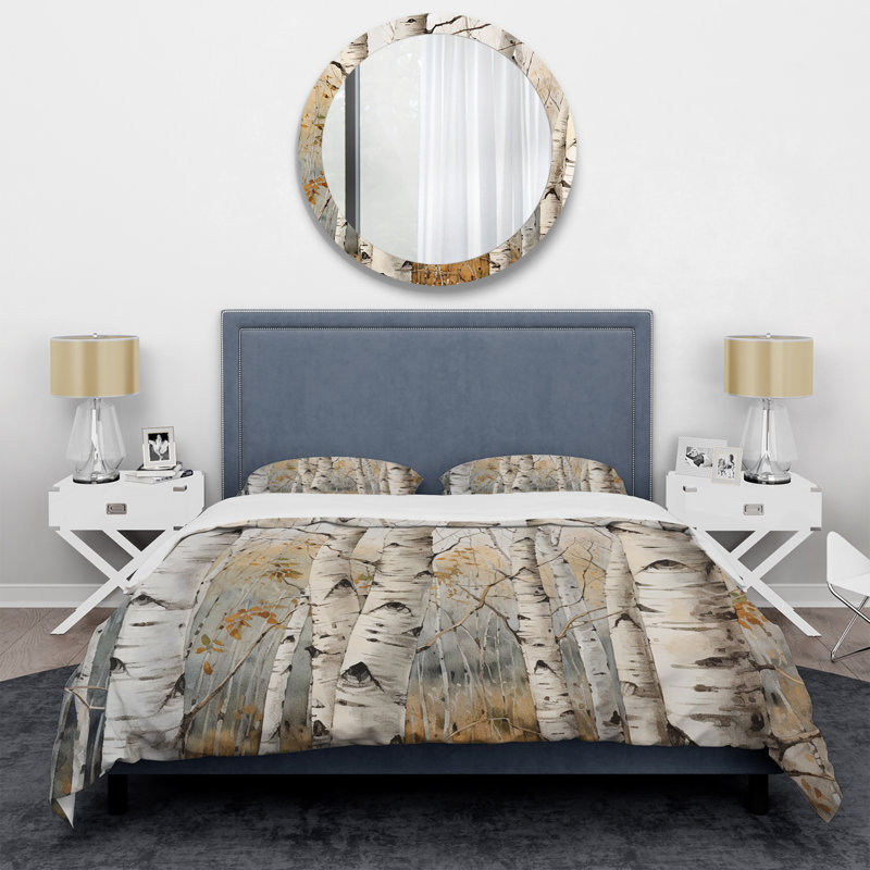 Ensemble de housse de couette beige et argenté Birch Tree Beauty III - Tree Birch
