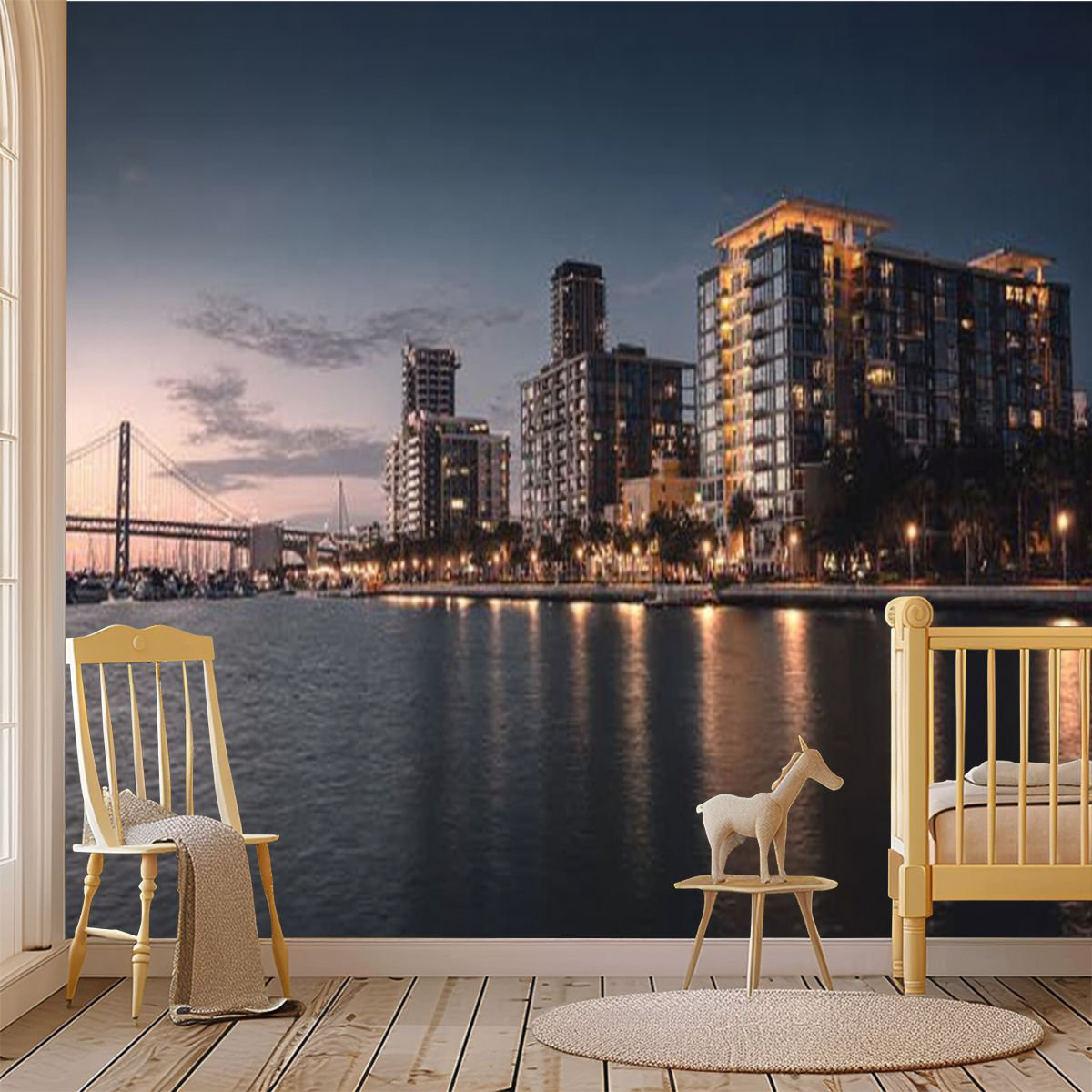 Latitude Run® Peel and Stick Wallpaper Wall Mural Tampa skyline night ...
