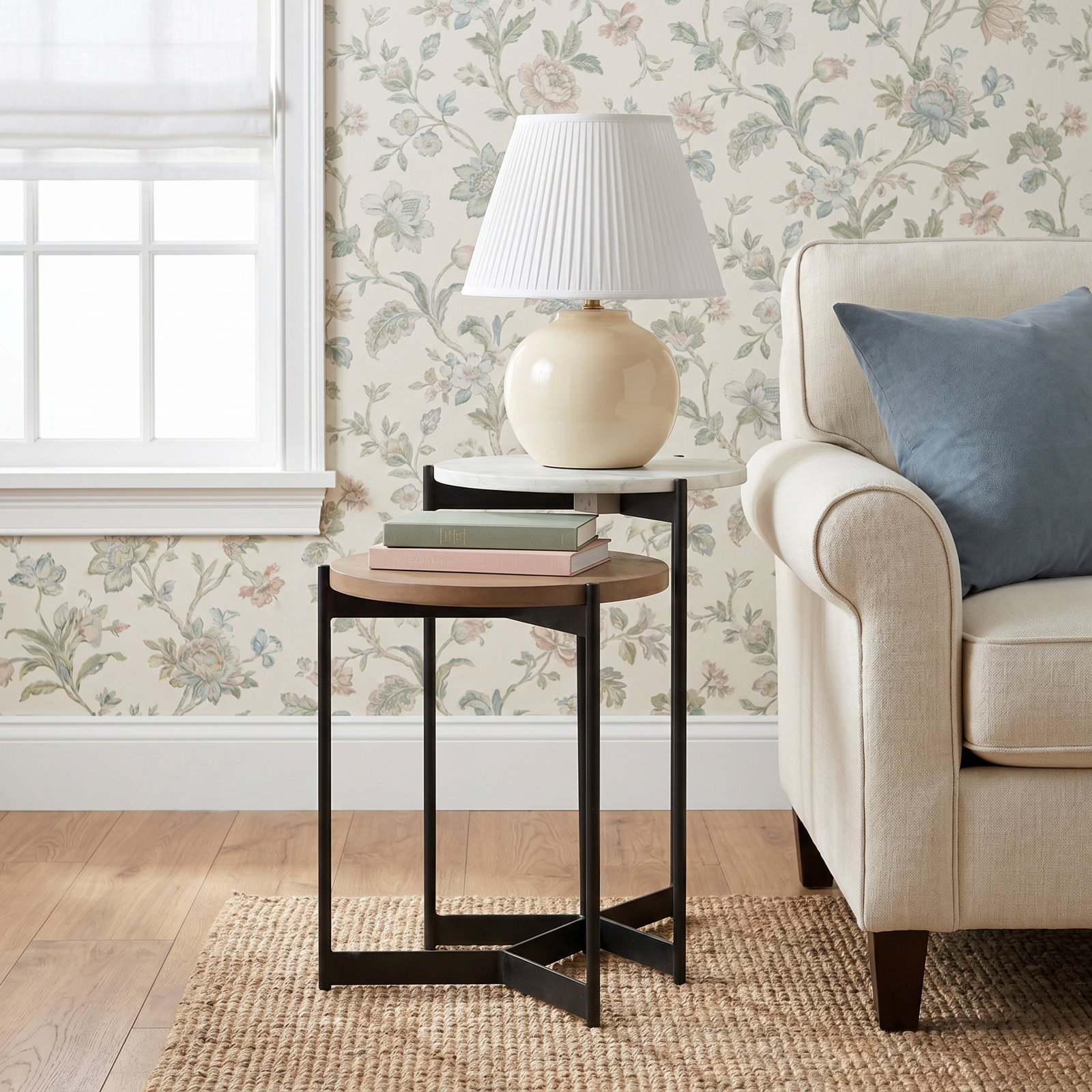 Ivelisse Nesting End Table, White/Light Brown