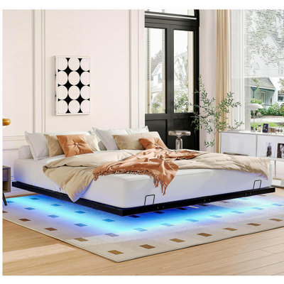 Queen Size Floating Bed Frames with LED Lights, Metal Platform Bed , Solid and Stable, Noise Free, No Box Spring Needed, Easy Assembly