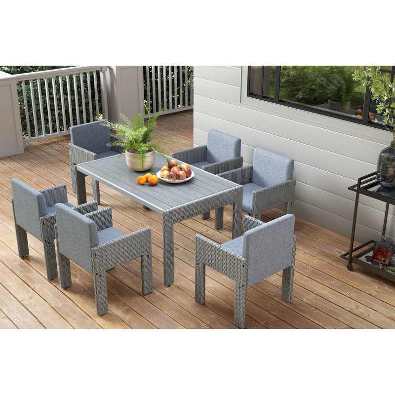 Patio Dining Table Set, Gray/Gray, 6