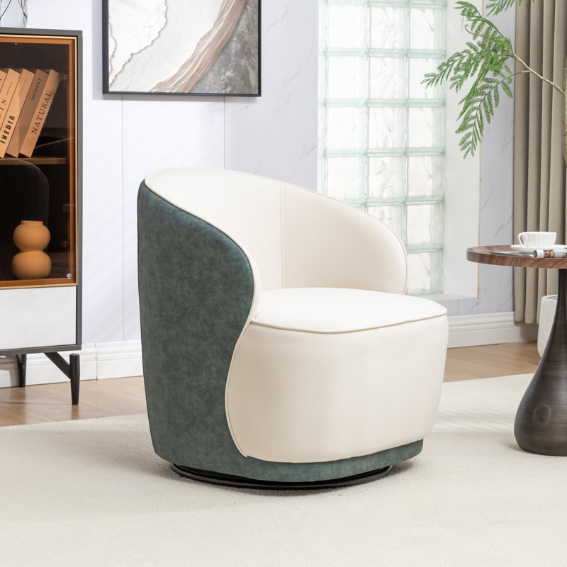 Fauteuil demi-tonneau pivotant en velours Stith, Velours bleu marine / beige