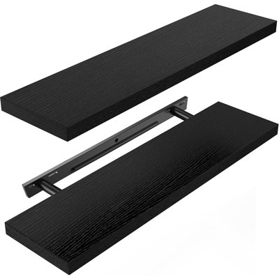 Tablettes flottantes murales, tablettes murales 24 x 7 pouces pour salle de bain, chambre à coucher, salon, ensemble de 2 tablettes noires - AMFS05