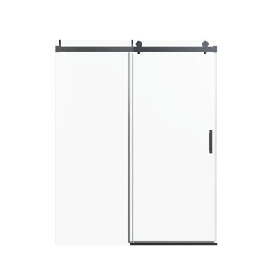 56-60" W x 76" H Frameless Single Sliding Shower Door, 3/8" Tempered Glass, Matte Black, Soft-Close