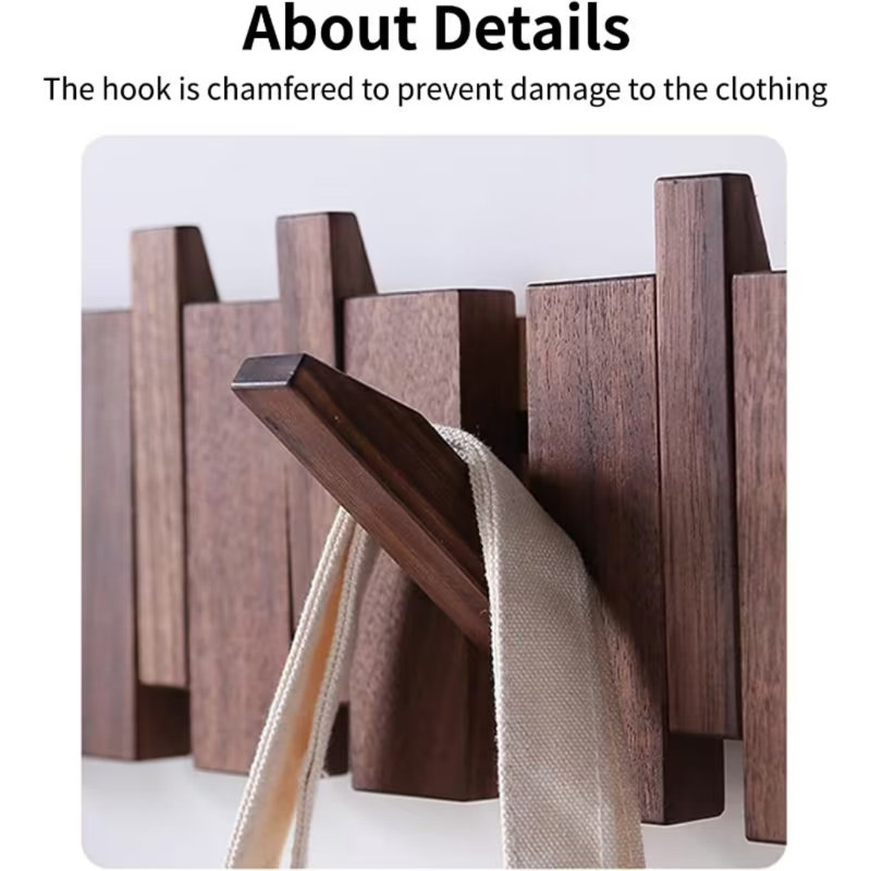 Portemanteaux en bois de noyer | Fixation murale avec 4 crochets magnétiques, support de charge de 33,07 lb, rangement moderne pour la décoration du vestibule
