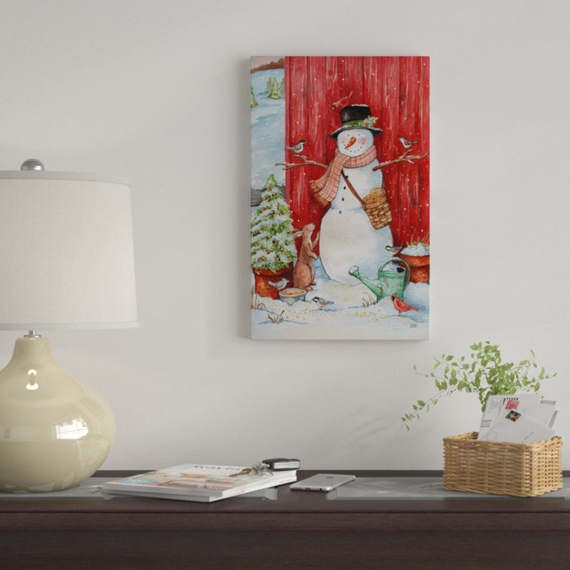 « bonhomme de neige avec oiseaux et flurries », reproduction d’impression sur toile tendue, H 32 po x l 22 po x P 2 po