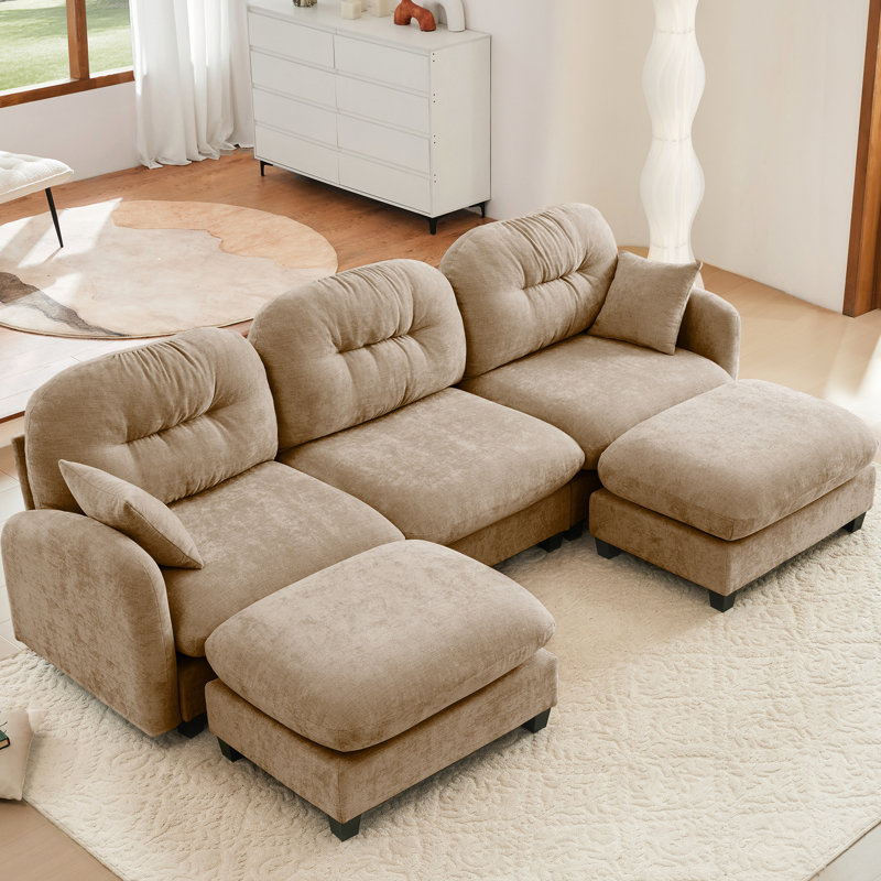 Canapé d'angle modulaire Camel 3 places avec dossier plissé, combinaison flexible, installation facile, 2 coussins décoratifs, installation facile.