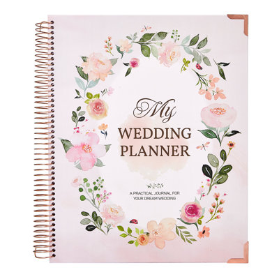 Wedding Planner Book 11.4 x 10 in, Hardcover Paper & Metal Keepsake Organizer, Oval Floral Design for Engagement