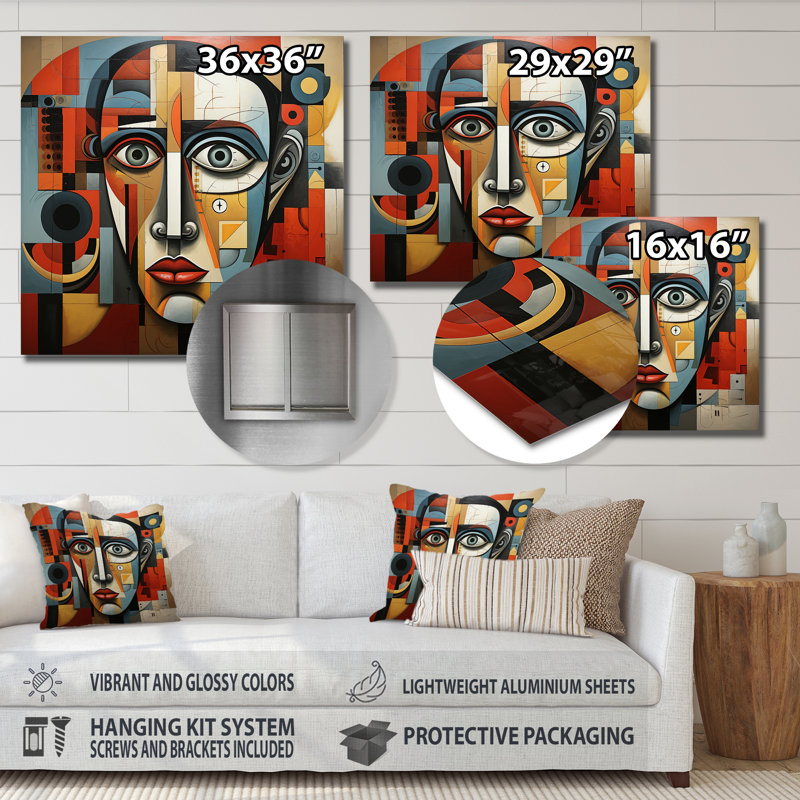 Pablo Picasso Cubism Portrait I - Art mural moderne en métal, H 16 po x l 16 po