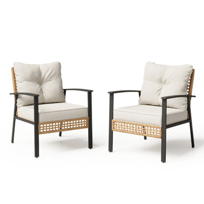 2 - Person Outdoor Pe Wicker Chair With Beige Cushions