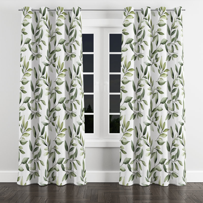 Country Farmhouse Room Darkening Curtains - Floral Olive Quiet Grommet Curtain - 1 Panel, 52" W x 63" L, Silver Grommets