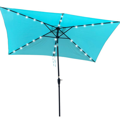Parasol à DEL solaire turquoise pour terrasse - piscine 10 x 6,5 pi, manivelle et piscine inclinable avec lumières turquoise