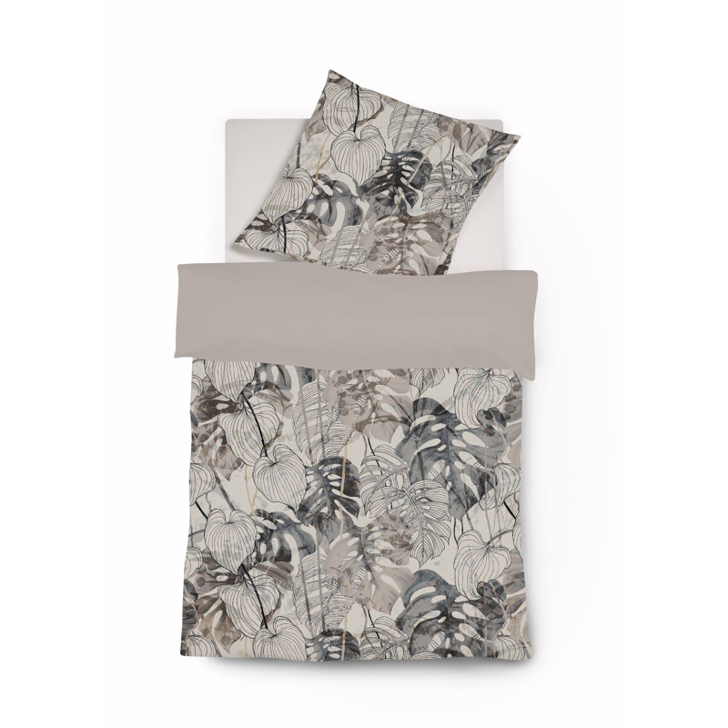Gray Sateen Reversible Duvet Cover Set, Single - 1 Pillowcase (80 x 80 cm)