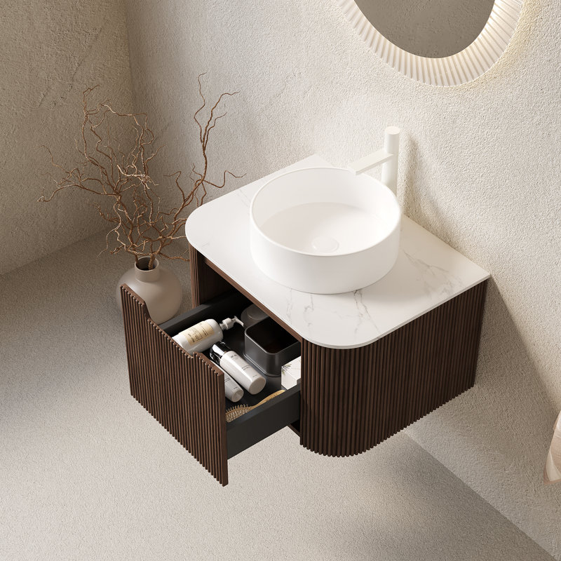 Meuble-lavabo en bois massif rayé 24 po avec lavabo Dina, Brun