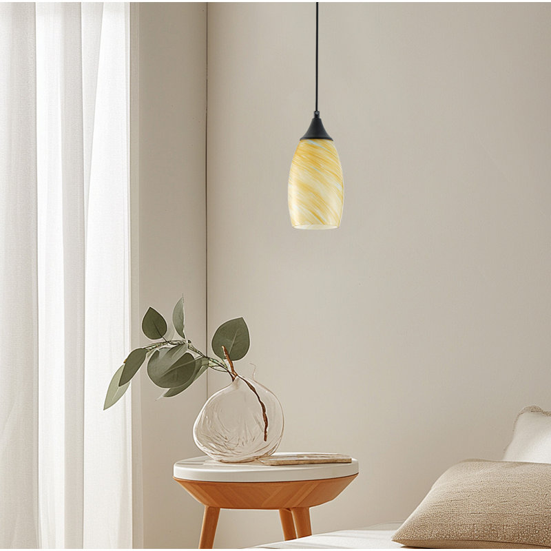 1 - Light Single Teardrop E26 Dimmable Adjustable Pendant Light, Yellow