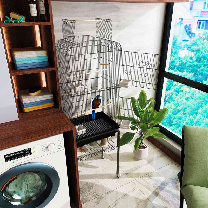 Cage à oiseaux Xxl Bird Farmer Budgie avec patio et accessoires avec support - noir, Noir